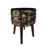 Round Velvet Footstool with Wooden Legs Inspired by Persian Art Behesht