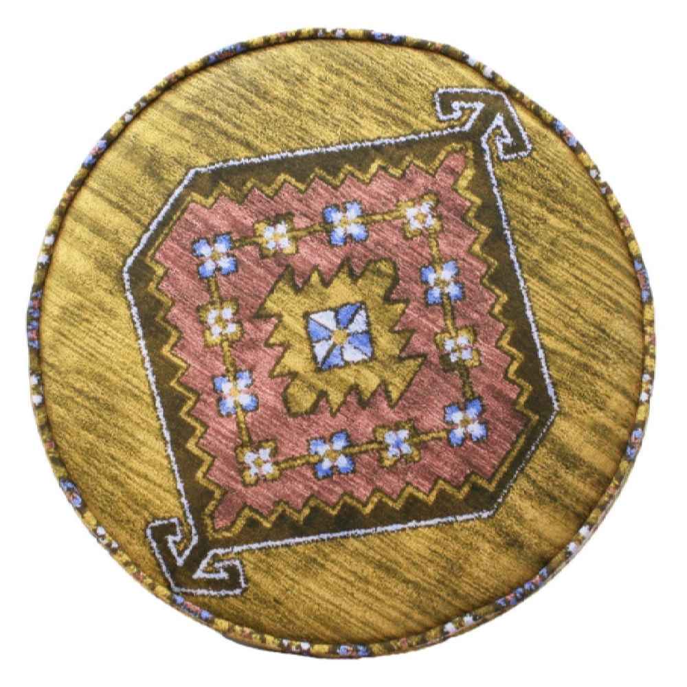 Traditional Persian Footstool with Wooden Legs and Velvet Fabric Diana