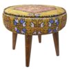 Traditional Persian Footstool with Wooden Legs and Velvet Fabric Diana