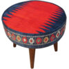 Traditional Red Persian Footstool with Wooden Legs and Velvet Fabric Navy Blue Farsh