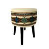 Round Velvet Footstool with Wooden Legs Inspired by Persian Art Cream Mehr