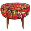 Traditional Red Persian Footstool with Wooden Legs and Velvet Fabric Mohana