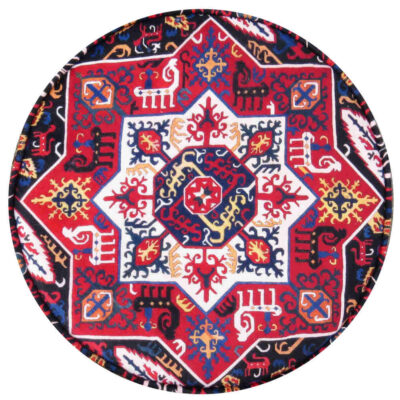 Traditional Persian Footstool with Wooden Legs and Velvet Fabric Raaz