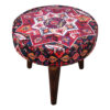 Traditional Persian Footstool with Wooden Legs and Velvet Fabric Raaz
