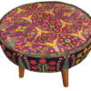 Traditional Red Persian Footstool with Wooden Legs and Velvet Fabric Raya