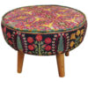 Traditional Red Persian Footstool with Wooden Legs and Velvet Fabric Raya