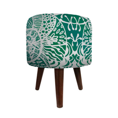 Luxurious Velvet Footstool with Wooden Legs Round Sabz