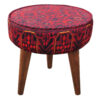Traditional Red Persian Footstool with Wooden Legs and Velvet Fabric Sorkh