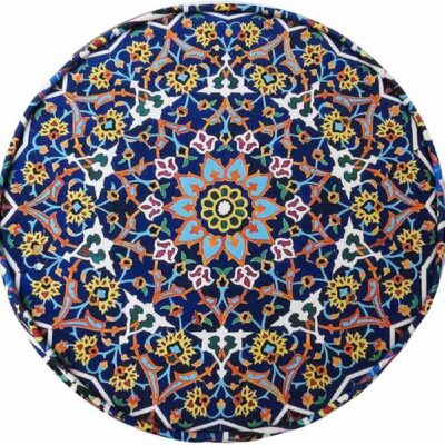 Traditional Persian Footstool with Wooden Legs and Velvet Fabric Tile