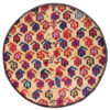 Traditional Red Persian Footstool with Wooden Legs and Velvet Fabric