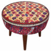 Traditional Red Persian Footstool with Wooden Legs and Velvet Fabric