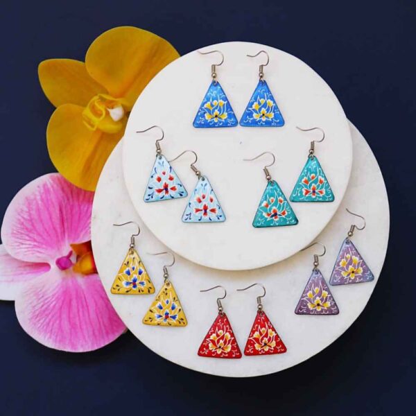 Persian Earrings Handcrafted with Minakari Artistic Triangle
