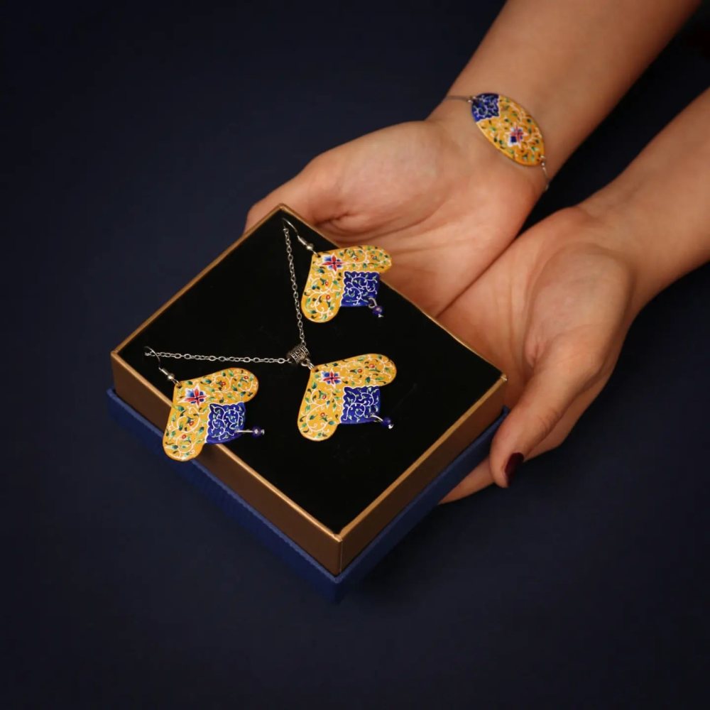 Persian Minakari Jewelry Set Model Khorshid