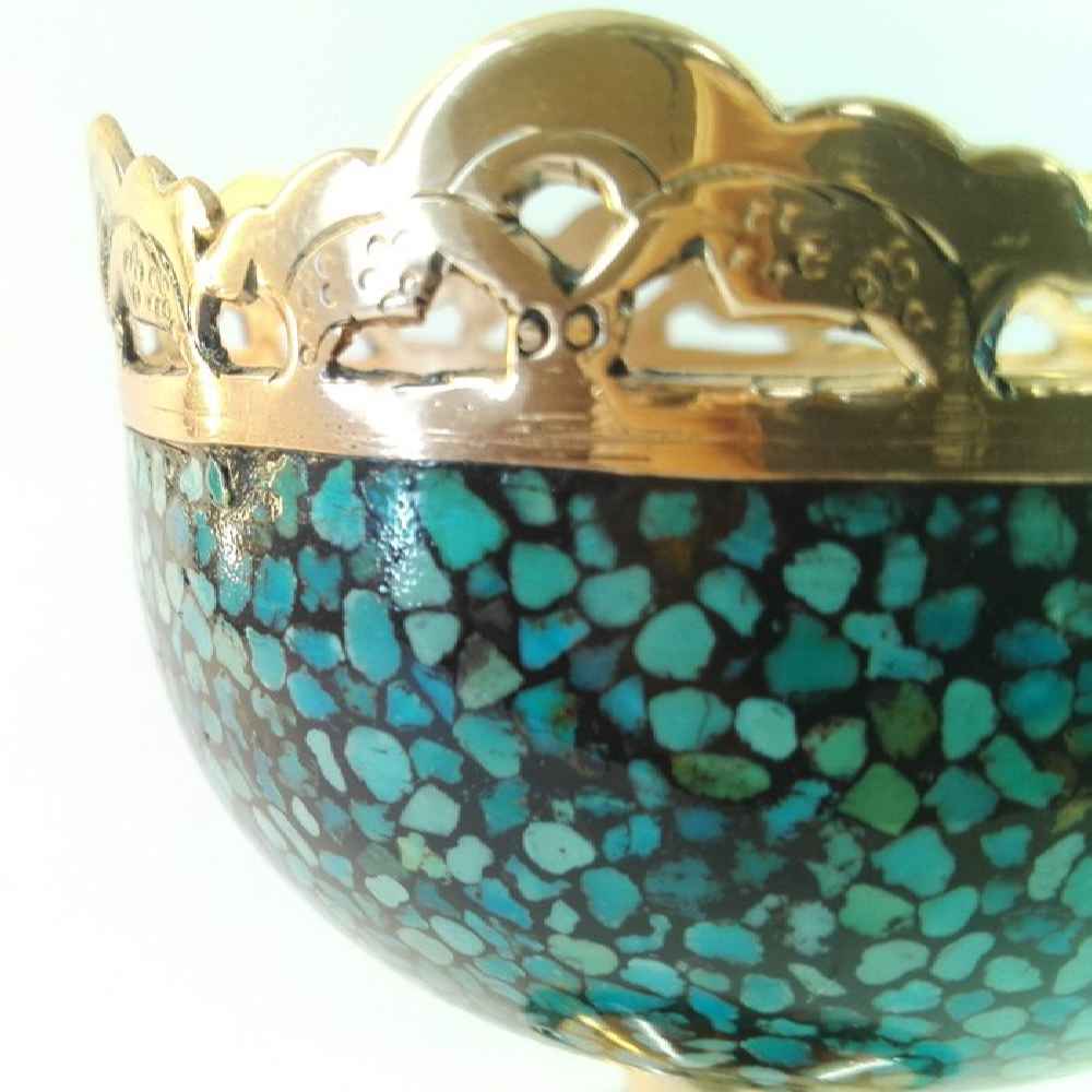 Decorative Bowl Persian Artisan-Crafted Turquoise Inlay Hananeh
