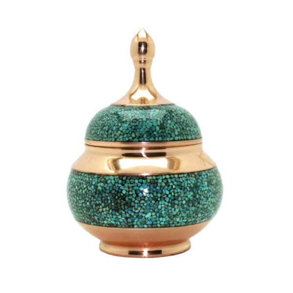 Handcrafted Persian Inlaid Turquoise Copper Sugar Bowl Sana