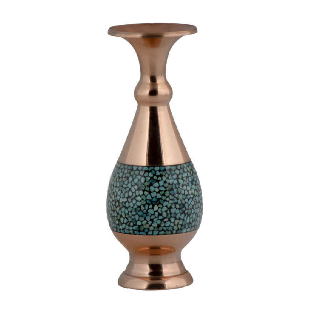 Handcrafted Decorative Persian Inlaid Turquoise Copper Vase Elham