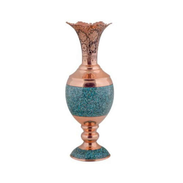 Handcrafted Decorative Persian Inlaid Turquoise Copper Vase Sonbol
