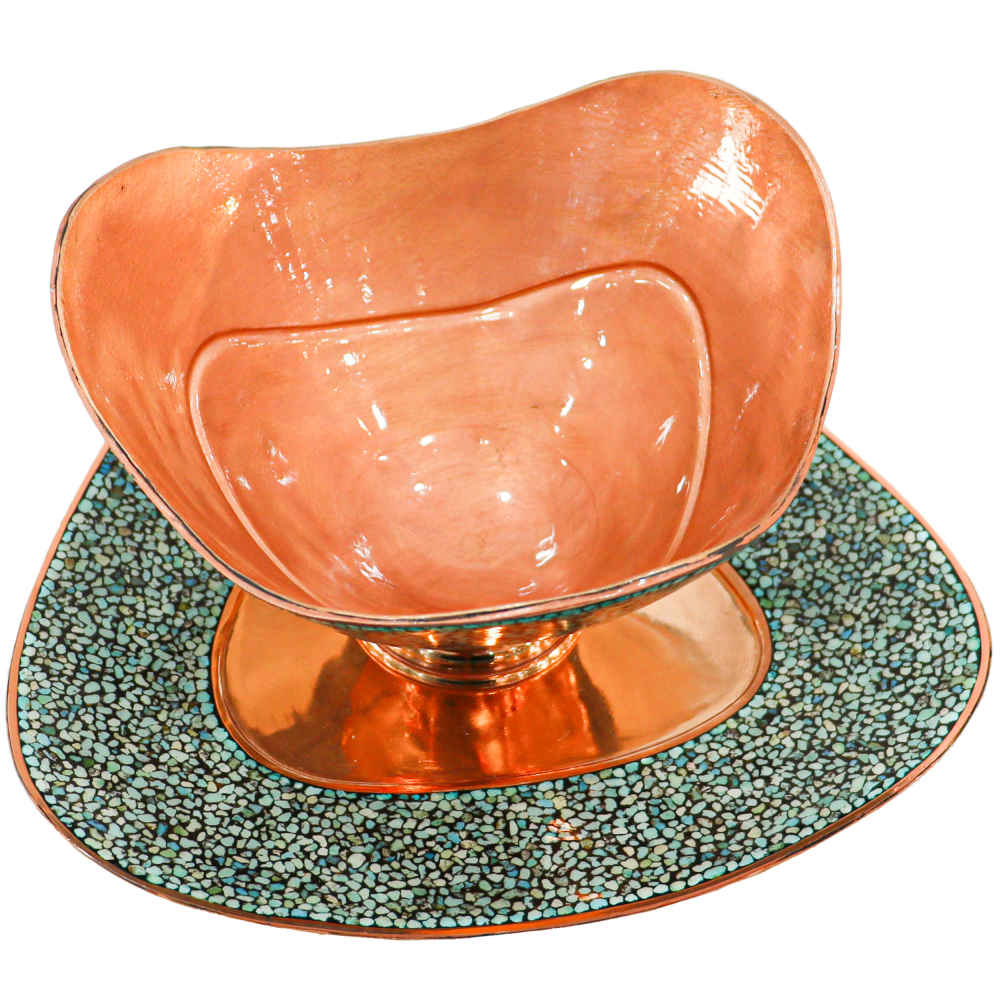 Decorative Bowl & Plate Persian Artisan-Crafted Turquoise Inlay