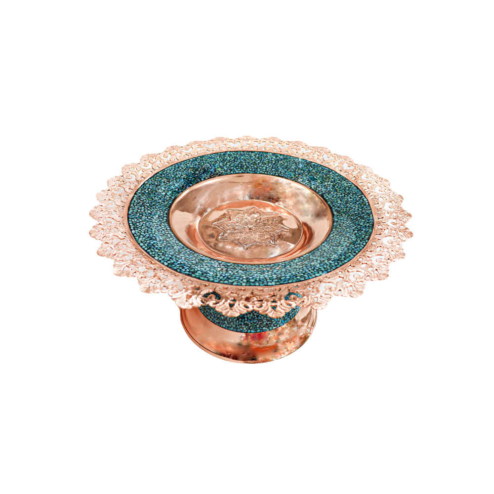 Pedestal Turquoise Inlay Copper Dish Model Alma