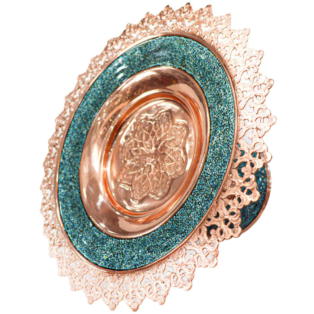 Pedestal Turquoise Inlay Copper Candy Dish Model Asal