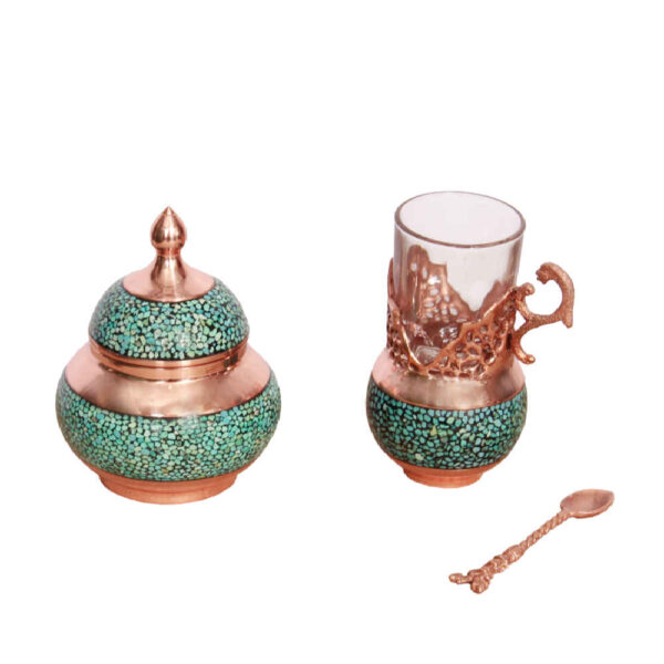 Turquoise Inlaid Copper Tea Set Model Elina