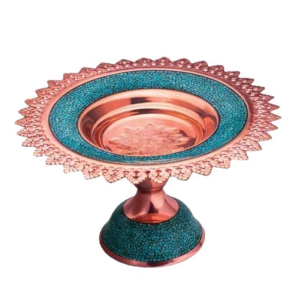Pedestal Turquoise Inlay Copper Dish Model Karimi