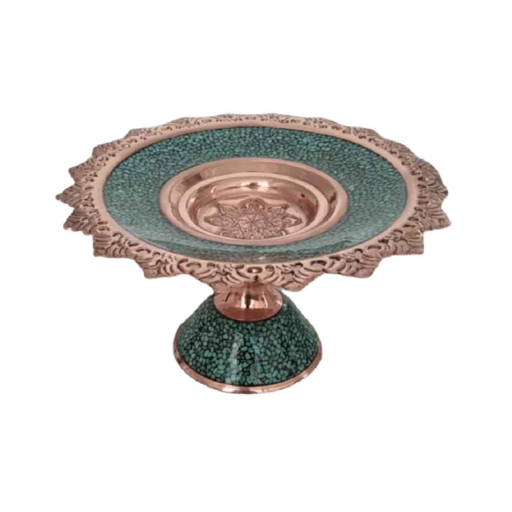 Pedestal Turquoise Inlay Copper Dish Model Khorshidi