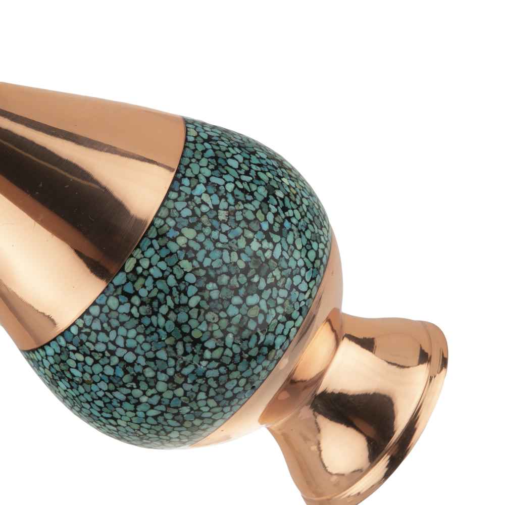 Handcrafted Decorative Persian Inlaid Turquoise Copper Vase Sarv