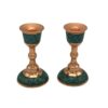Handcrafted Persian Copper Candlestick - Inlaid Turquoise Design - Laleh (2x)