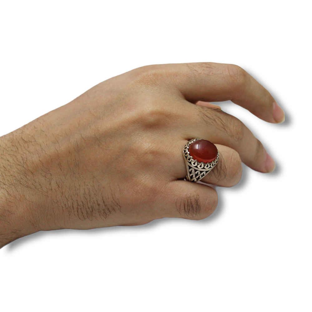 Persian Yemeni Aqeeq Silver Ring for Men Ahmad