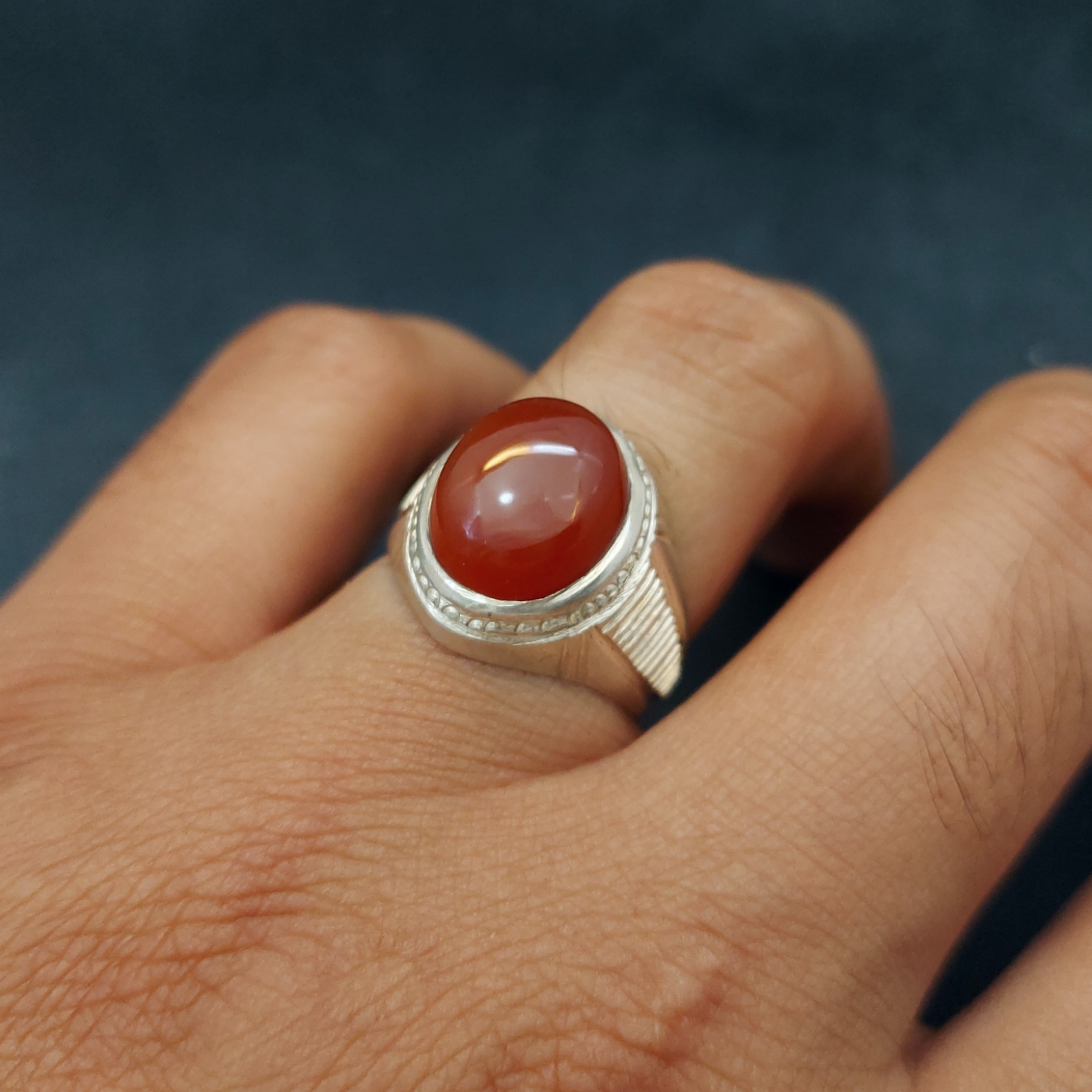 Persian Yemeni Aqeeq Silver Ring for Men Red