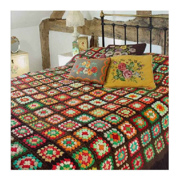 Cotton Crochet Bedspread – Colorful Afghan Style Design – Azin