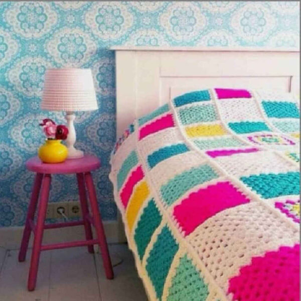 Cotton Crochet Bedspread – Colorful Afghan Style Blanket – Parto