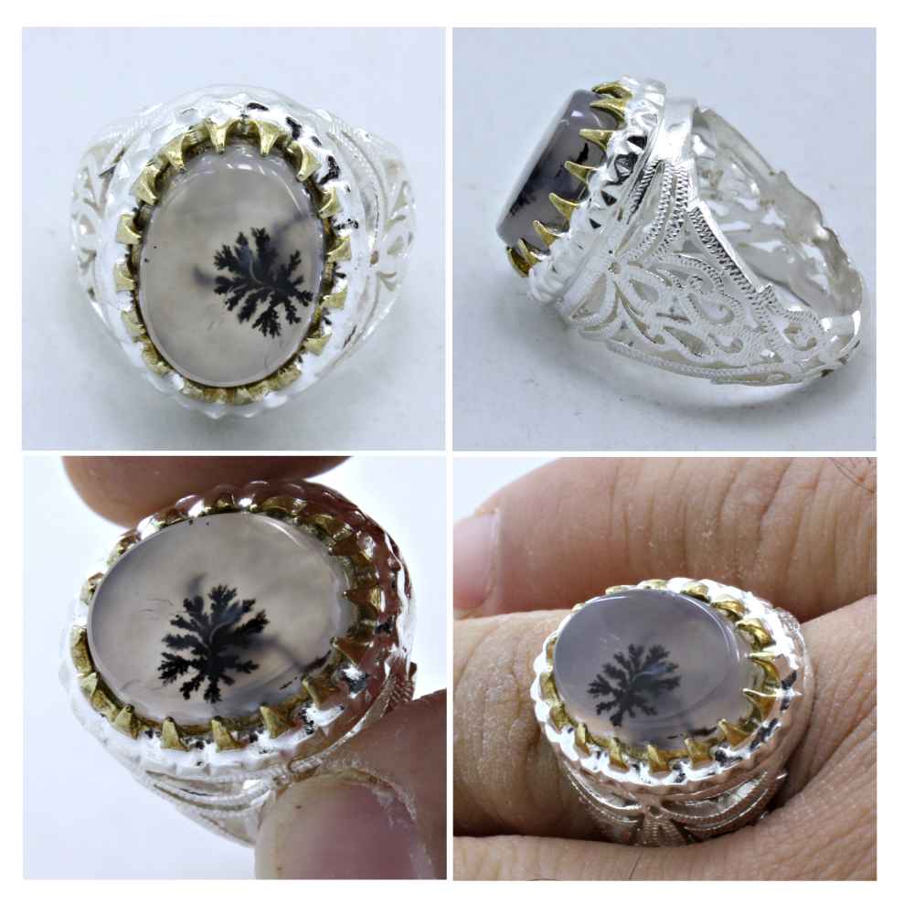 Persian Dendritic Agate Shajar Silver Ring for Men Behzad