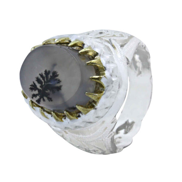 Persian Dendritic Agate Shajar Silver Ring for Men Behzad