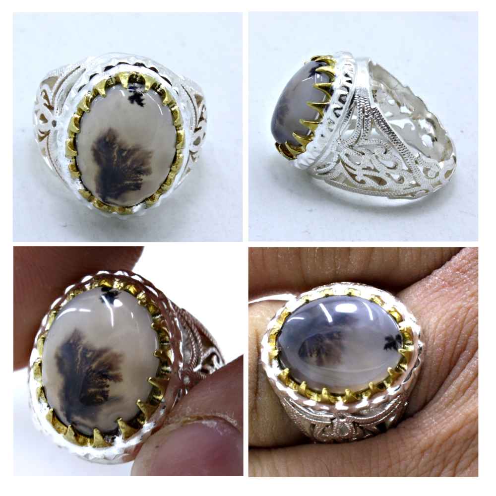Persian Dendritic Agate Shajar Silver Ring for Men Farhad