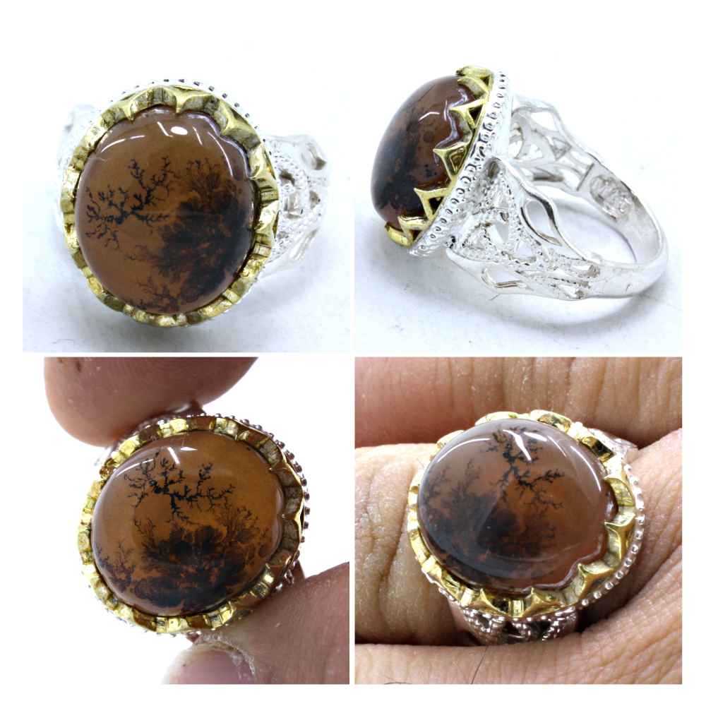 Persian Dendritic Agate Shajar Silver Ring for Men Farhang