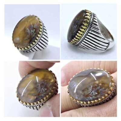 Persian Dendritic Agate Shajar Silver Ring for Men Farshid