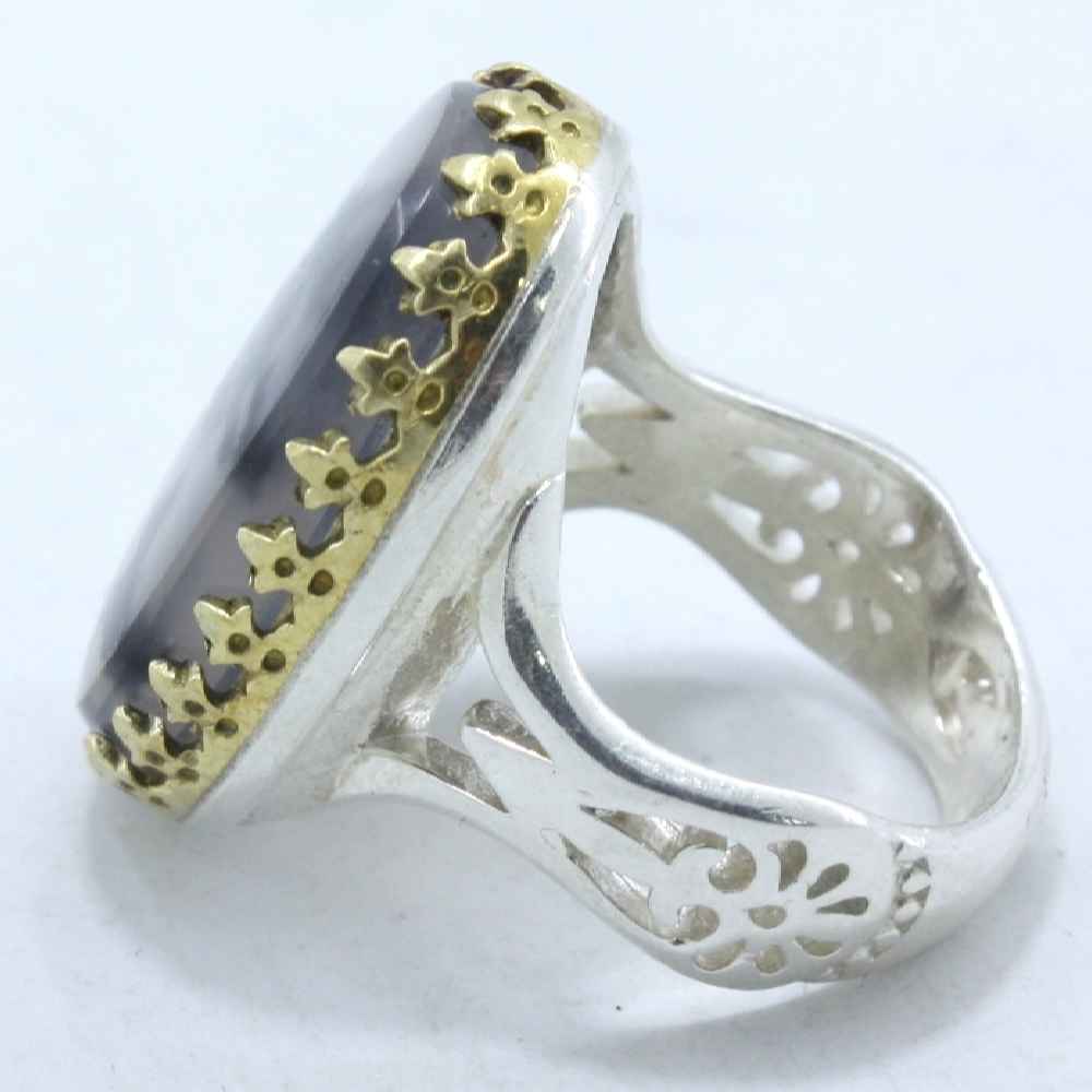 Persian Dendritic Agate Shajar Silver Ring for Men Golestan