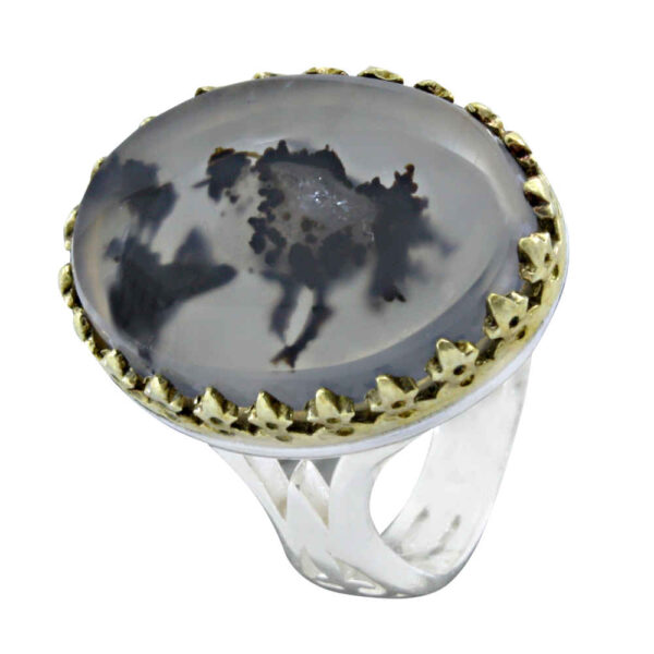 Persian Dendritic Agate Shajar Silver Ring for Men Golestan