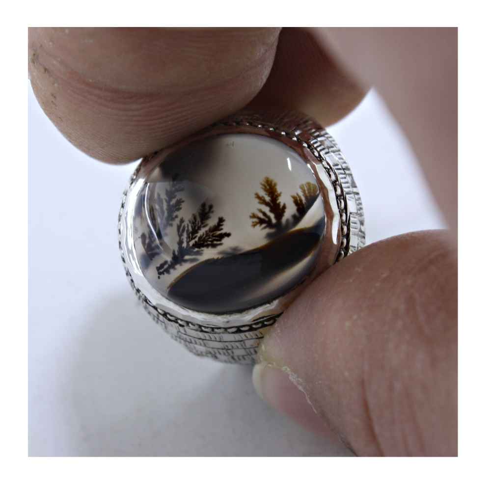 Persian Dendritic Agate Shajar Silver Ring for Men Mohamad