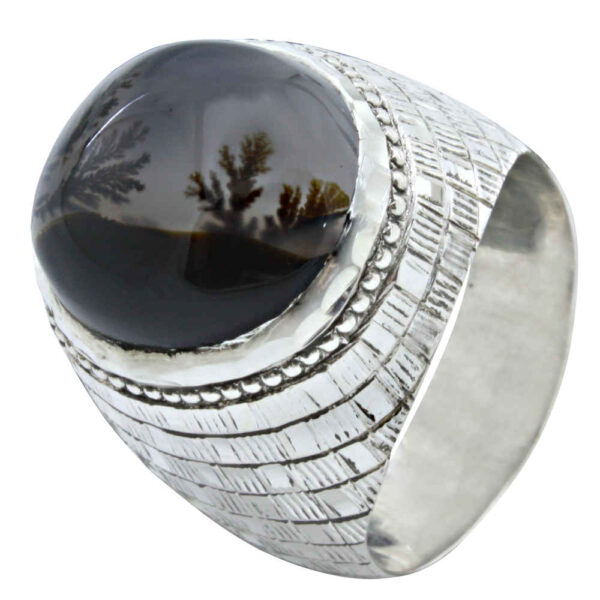 Persian Dendritic Agate Shajar Silver Ring for Men Mohamad