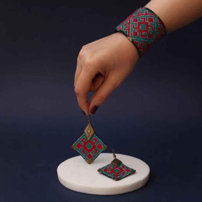 Persian Embroidered Earrings & Bracelet Set Model Arezoo