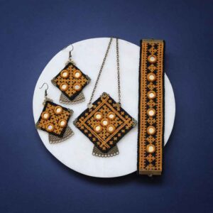 Persian Embroidered Necklace, Bracelet & Earrings Set Model Ayneh Kari