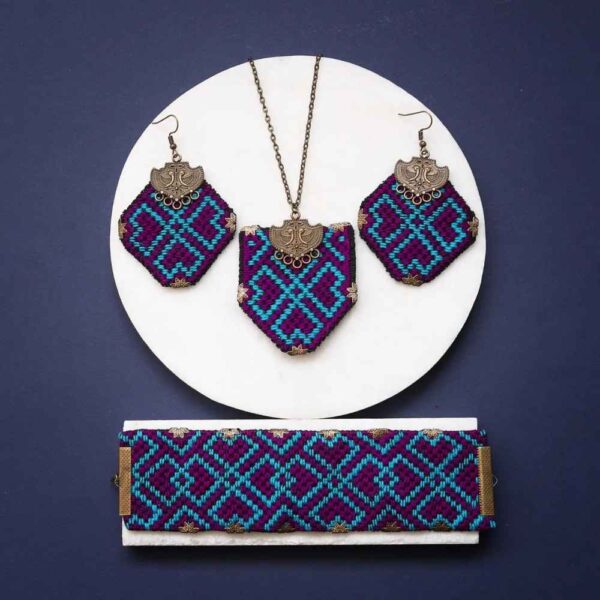 Persian Embroidered Necklace, Bracelet & Earrings Set Haleh