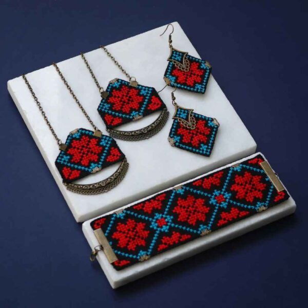 Persian Embroidered Necklace, Bracelet & Earrings Set Hasti