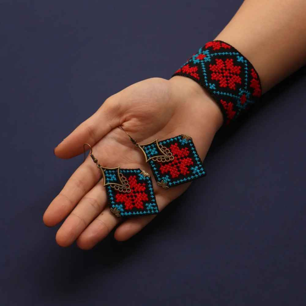 Persian Embroidered Necklace, Bracelet & Earrings Set Hasti