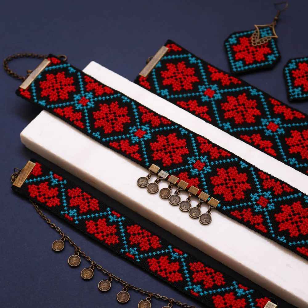 Persian Embroidered Necklace, Bracelet & Earrings Set Pegah