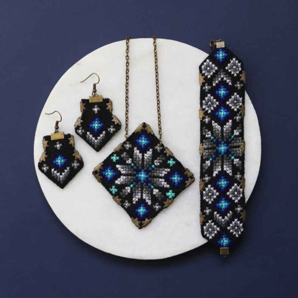Persian Embroidered Necklace, Bracelet & Earrings Set Rana