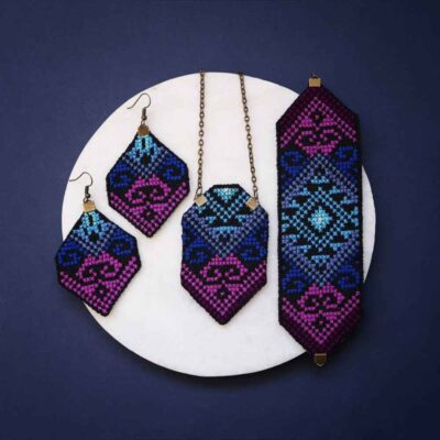 Persian Embroidered Necklace, Bracelet & Earrings Set Vania